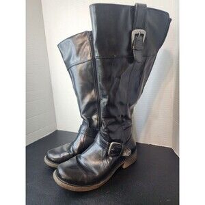 Yuu SOO Women Size 5 WWC Black Riding Boots Buckle Detail Faux Leather Wide Calf